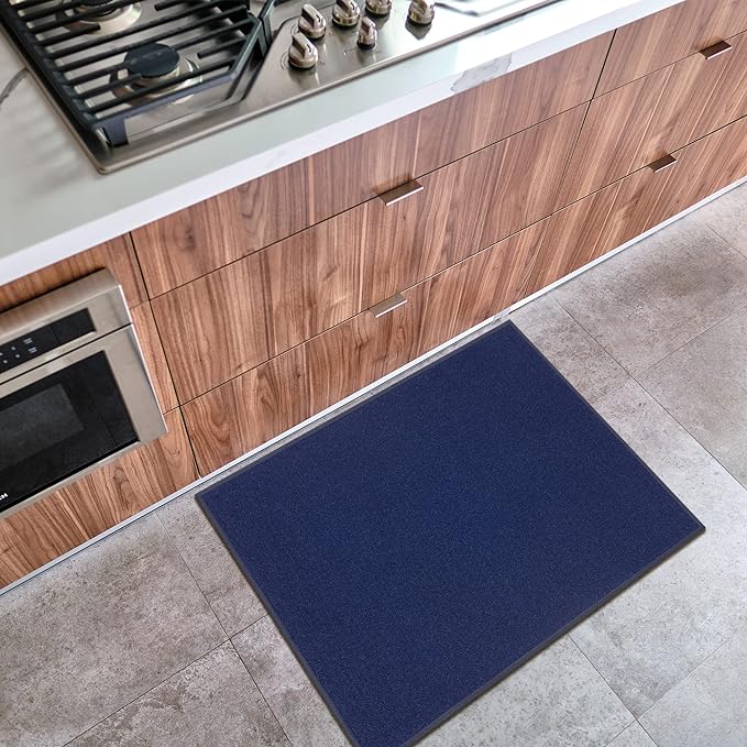 Machine Washable Modern Solid Design Non-Slip Rubberback 2x5/2x3 2PCS Set Traditional Runner Rug/Area Rug for Hallway, Kitchen, Entryway, Bathroom, 2 Piece Set - 20" x 59" / 2'3" x 3', Navy
