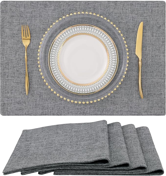homing Dark Grey Cloth Placemats for Dining Table Set of 4 – Cotton Linen Blend Washable Farmhouse Kitchen Mats for Indoors & Outdoors - Easy to Clean 13 x 19 Inch