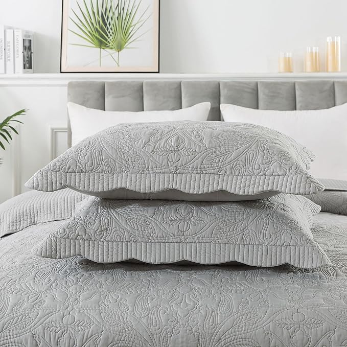 HoneiLife Oversized King Bedspreads - California King Quilt 128x120, 4-Piece Cal King Quilt Sets,Rustic Bedding Sets King Size,Extra Large Coverlets Lightweight Bed Cover for All Season Use-Grey