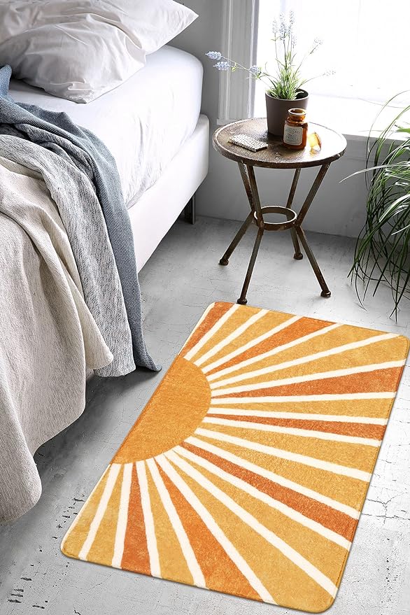 Lahome Boho Sun Print Area Rug - 2x3 Small Washable Rug Modern Abstract Non-Slip Area Rug Accent Distressed Throw Rugs Floor Carpet for Bedrooms Living Laundry Room entryway Rug (2'x3', Rainbow Sun)