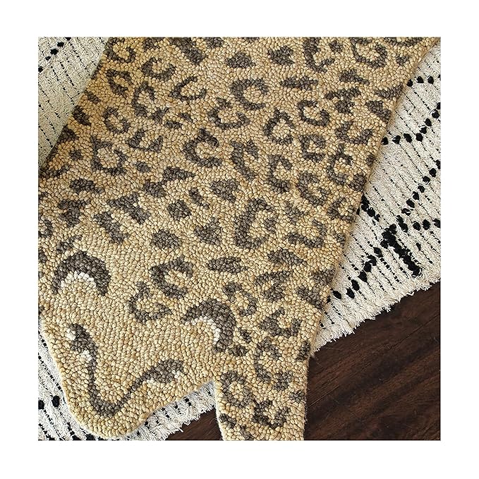 Crane Baby Safari Nursery and Toddler Room Décor, Wool Floor Rug for Boys and Girls, Leopard Shape, 23" x 36"