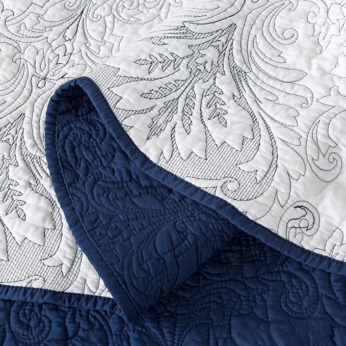 HoneiLife Quilt Sets King Size - Microfiber Bedspreads for King Bed, 3-Piece Lightweight Coverlets, Retro Bed Cover King Quilt Bedding Set All Season Quilts-Navy