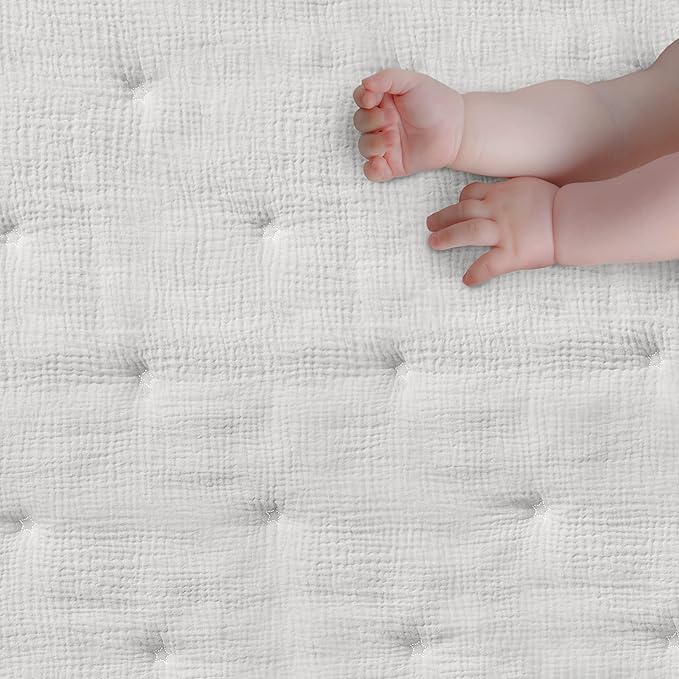 Levtex Baby - Cloud Muslin Crib Bed Set - Baby Nursery Set - White Stars - Textured Muslin - 5 Piece Set Includes Quilt, Fitted Sheet, Two Swaddles & Bear Lovey