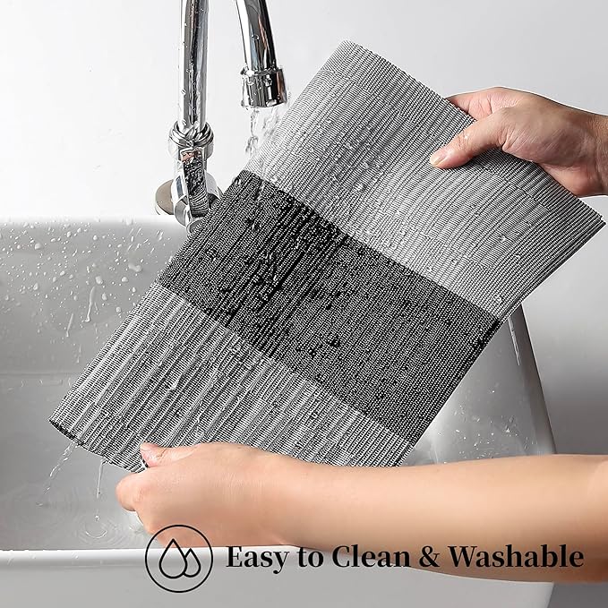Leetaltree Grey with White Striped Placemats Set of 6 - Heat Resistant Non-Slip Place mats for Dining Table, Washable Durable PVC Vinyl Woven Table Mats(Grey Stripe, 6)