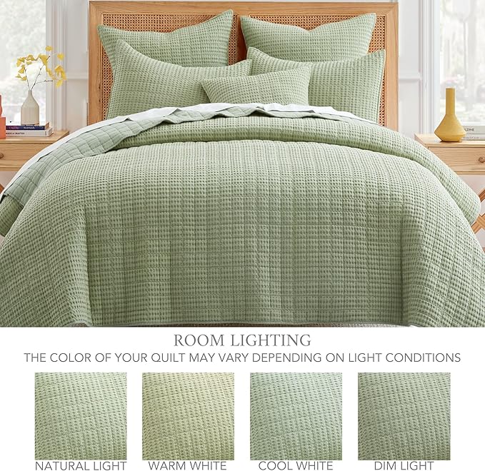 Levtex Home Mills Waffle Full Bedspread Set (100x104in) with 2 Pillow Shams (26x20in) - Desert Sage - 100% Cotton Full Size Bedspread Set - Lightweight, Soft, Pre-Washed