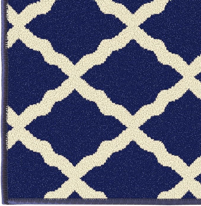 Ottomanson Glamour Collection Non-Slip Rubberback Moroccan Trellis Design 2x6 Indoor Runner Rug, 2'2" x 6', Navy