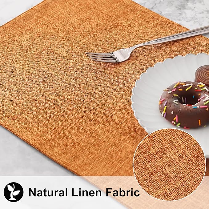 homing Orange Cloth Placemats Set of 6 – Cotton Linen Blend Washable Farmhouse Dining Table Mats for Fall & Thanksgiving, Easy to Clean, 13 x 19 Inch