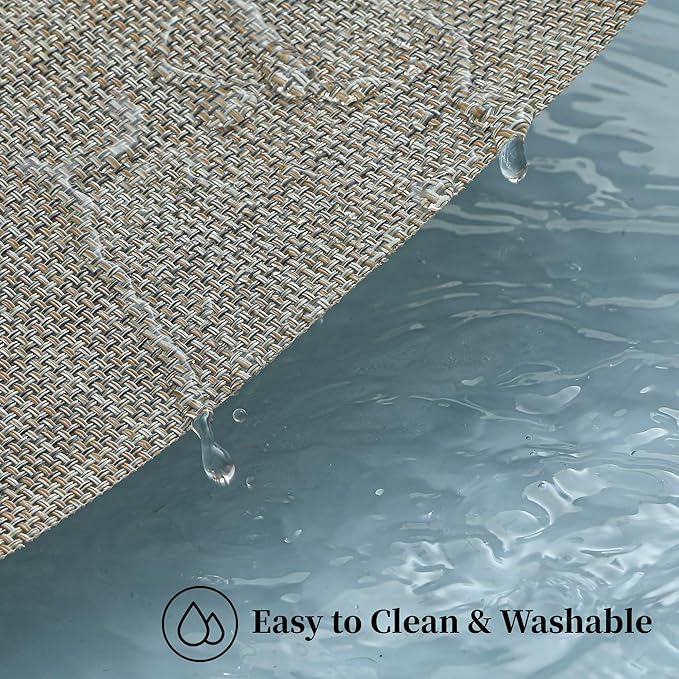 Leetaltree Linen Yellow Placemats Set of 6 - Heat Resistant Non-Slip Place mats for Dining Table, Washable Durable PVC Vinyl Woven Table Mats(Linen Yellow, 6)