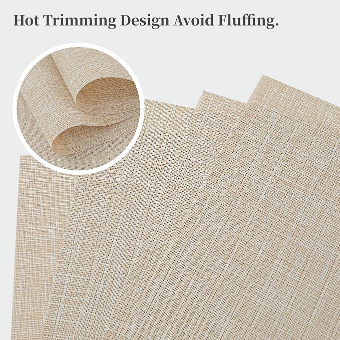 Leetaltree Beige Placemats Set of 6 - Heat Resistant Non-Slip Place mats for Dining Table, Washable Durable PVC Vinyl Woven Table Mats(Beige, 6)