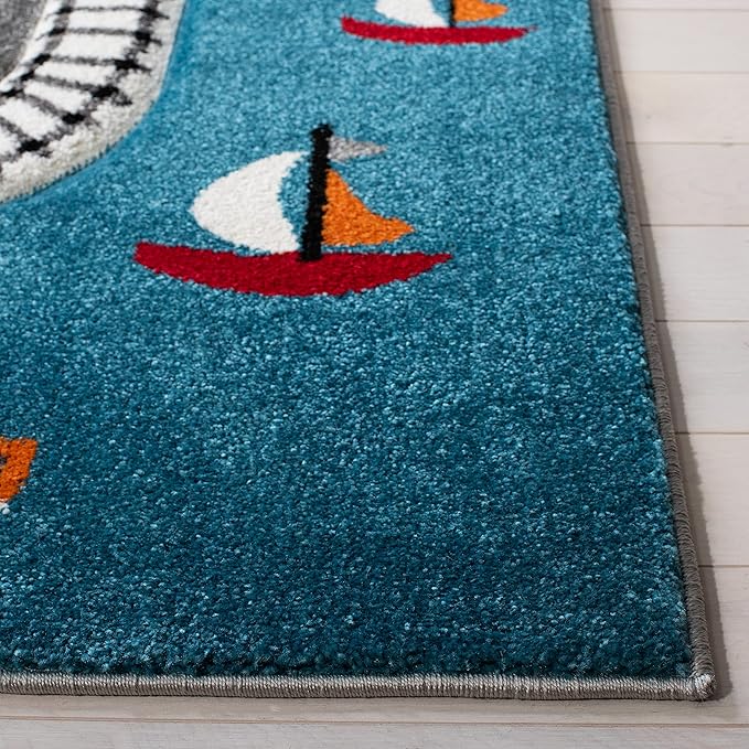 SAFAVIEH Carousel Kids Collection 6'7" Square Grey/Ivory CRK192F Neighborhood Road Non-Shedding Playroom Nursery Bedroom Area Rug