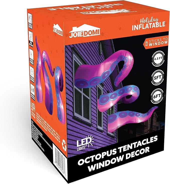 Joiedomi 3 Pcs Halloween Inflatables Octopus Tentacle Outdoor Window Decorations, Octopus Legs with Build-in LEDs, Halloween Front Door Window Roof Prop, Outdoor Holiday Blow up Decor for Garden Lawn
