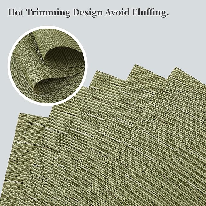 Leetaltree Pea Green Placemats Set of 4 - Heat Resistant Non-Slip Place mats for Dining Table, Washable Durable PVC Vinyl Woven Table Mats(Pea Green, 4)