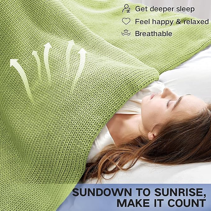 Knitted Weighted Blanket(Light Green 50"x75" 12lbs),Home Décor Cooling Throw Blanket for Hot Sleepers,Hand Made Chunky Knit Heavy Blanket for Adults Use on Full Size Bed