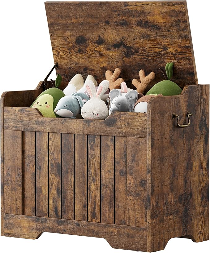 IDEALHOUSE Storage Chest, 24.8" Toy Chest for Boys Girls, Kids Wood Large Toy Box, Storage Bench with Safety Hinge,Storage Trunk for Entryway, Living Room, Bedroom, Playroom, Rustic Brown