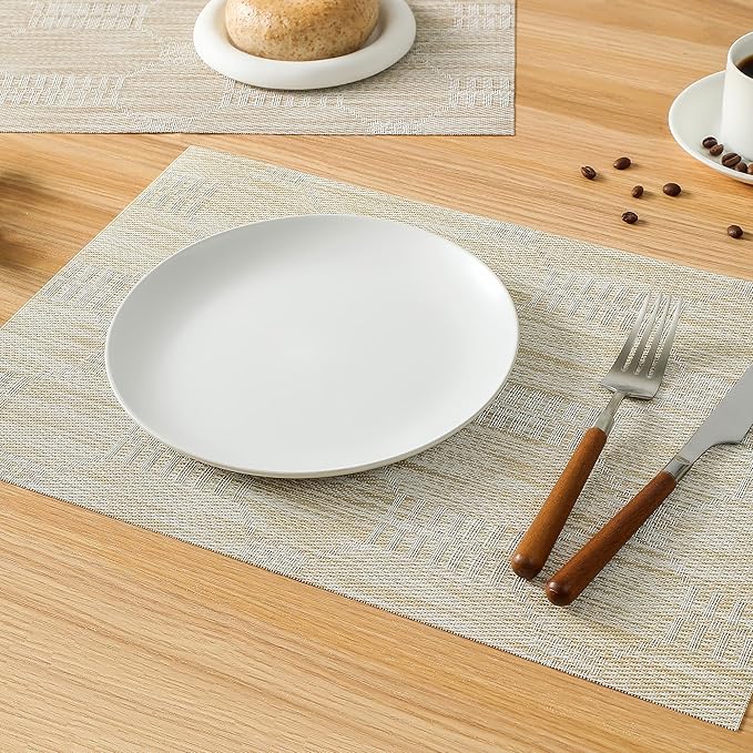 Leetaltree Wheat Placemats Set of 8 - Heat Resistant Non-Slip Place mats for Dining Table, Washable Durable PVC Vinyl Woven Table Mats(Wheat, 8)