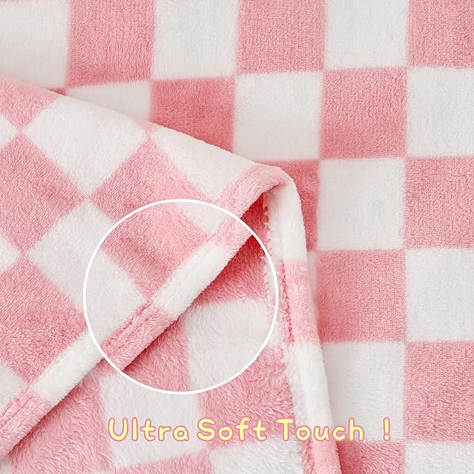 Checkered Baby Blanket for Girls Pink Fleece Baby Blankets for Girls Boys, Warmer Comfort Lightweight Bed Blanket for Toddlers Infants or Newborn, 30''x40'', Pink
