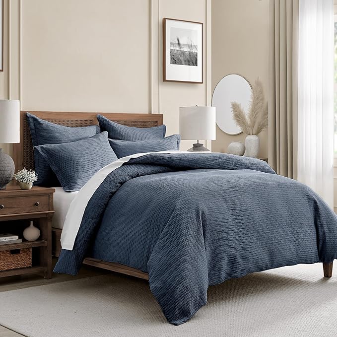 Levtex Home - Cloud Waffle Navy Comforter Set - Twin Comforter + One Standard Pillow Case - Waffle Weave - Navy - Comforter (68 x 88in.) and Pillow Case (26 x 20in.) - Cotton