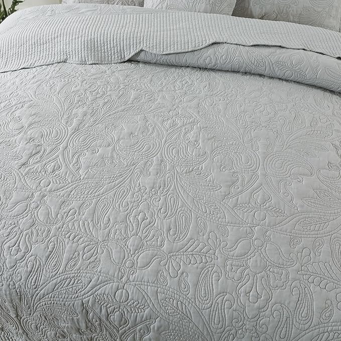 HoneiLife Oversized King Bedspreads - California King Quilt 128x120, 4-Piece Cal King Quilt Sets,Rustic Bedding Sets King Size,Extra Large Coverlets Lightweight Bed Cover for All Season Use-Grey