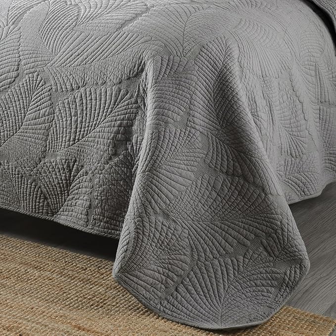 mixinni Grey Palm Tree Pattern Soft Cotton Quilt Set for Him and Her-King Size