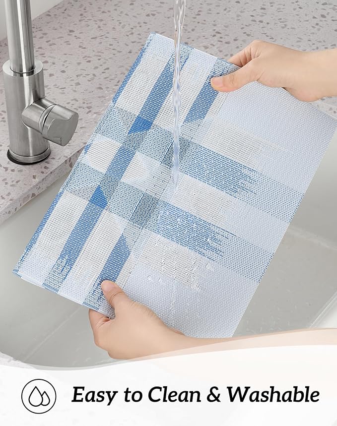 Leetaltree Geometric Print Blue Placemats Set of 8 - Heat Resistant Non-Slip Place mats for Dining Table, Washable Durable PVC Vinyl Woven Table Mats (Geometric Blue, 8)