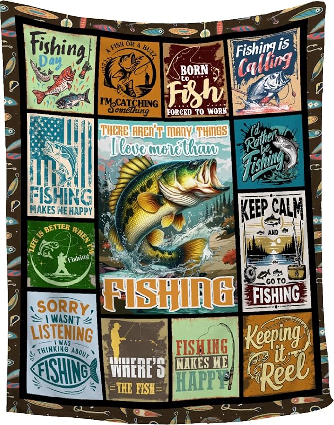Fish Blanket,Fishing Gifts for Men,Fishing Lovers Blanket Gift,Fathers Day Fishing Gifts for Men,Gifts for Fisherman,Dad,Boys,Birthday Gifts for Men Who Love Fishing Throw Blankets,Teens Size-50"x60"