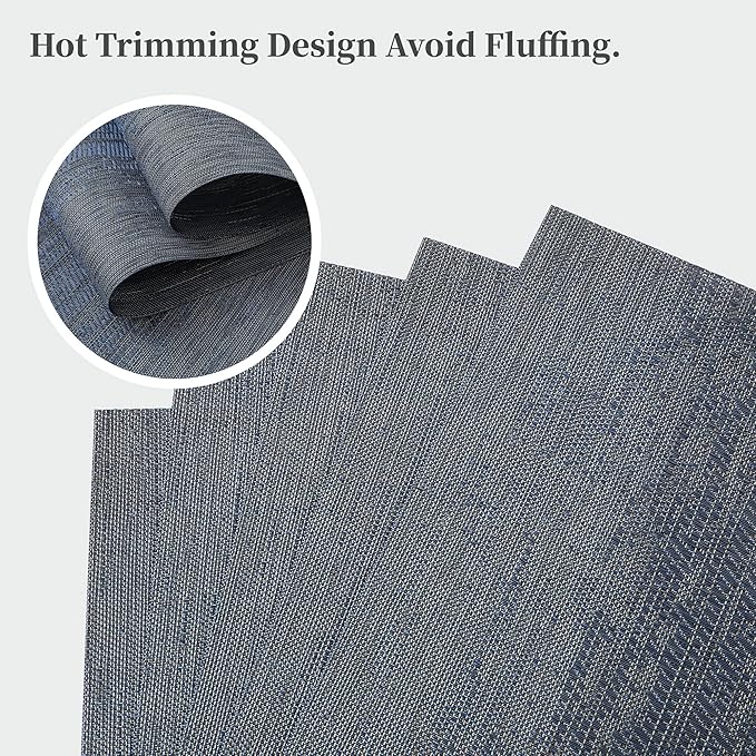 Leetaltree Denim Blue Placemats Set of 4 - Heat Resistant Non-Slip Place mats for Dining Table, Washable Durable PVC Vinyl Woven Table Mats(Denim Blue, 4)