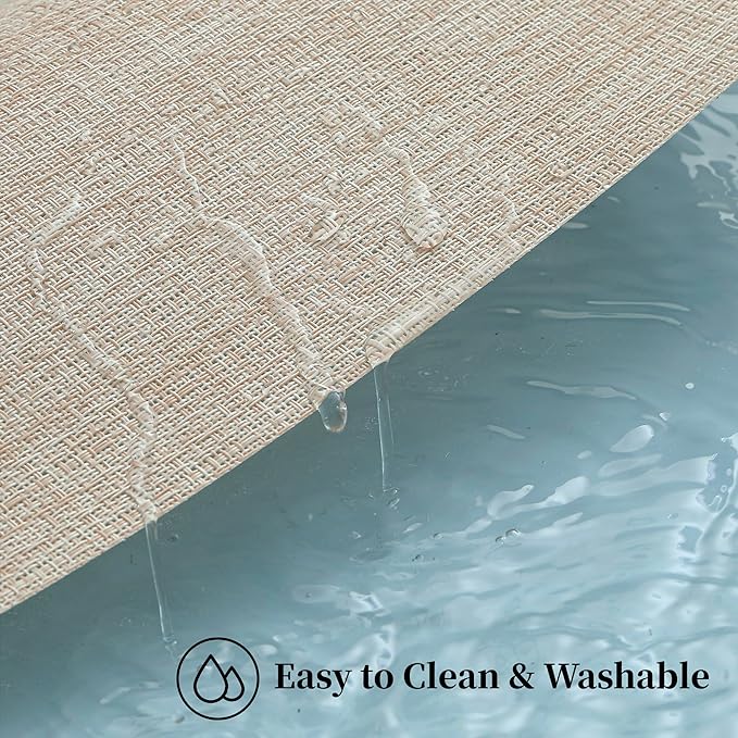 Leetaltree Beige Placemats Set of 6 - Heat Resistant Non-Slip Place mats for Dining Table, Washable Durable PVC Vinyl Woven Table Mats(Beige, 6)