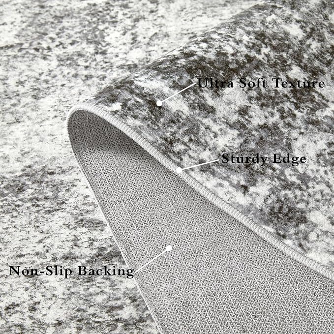 Area Rugs for Living Room: 5x7 Washable Neutral Abstract Rug for Bedroom Large Soft Modern Dining Room Rugs Indoor Floor Low Pile Carpet for Home Office Nursery - Grey