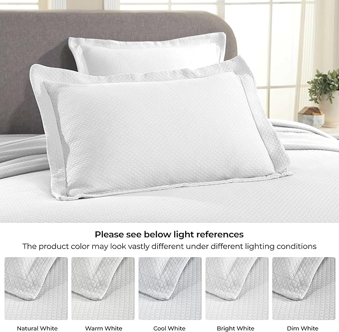 Superior Solitaire Cotton 3 Piece Bedspread Set, Home Bed Decor, Decorative Textured Bed Spread, 2 Pillow Shams, Airy Blanket, Matelasse Coverlet Bedding, All-Season Accent Blanket, King, White