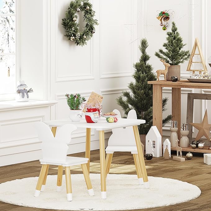 UTEX Kids Table with 2 Chairs Set, Kids Table and Chair Set,3 Piece Kiddy Table and Chair Set, Toddler Table and Chairs, White