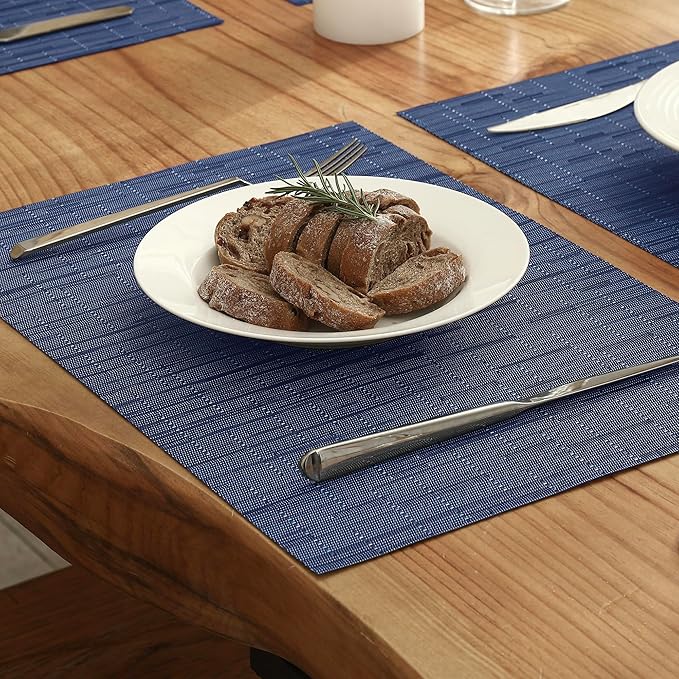 Leetaltree Blue Placemats Set of 6 - Heat Resistant Non-Slip Place mats for Dining Table, Washable Durable PVC Vinyl Woven Table Mats(Blue, 6)
