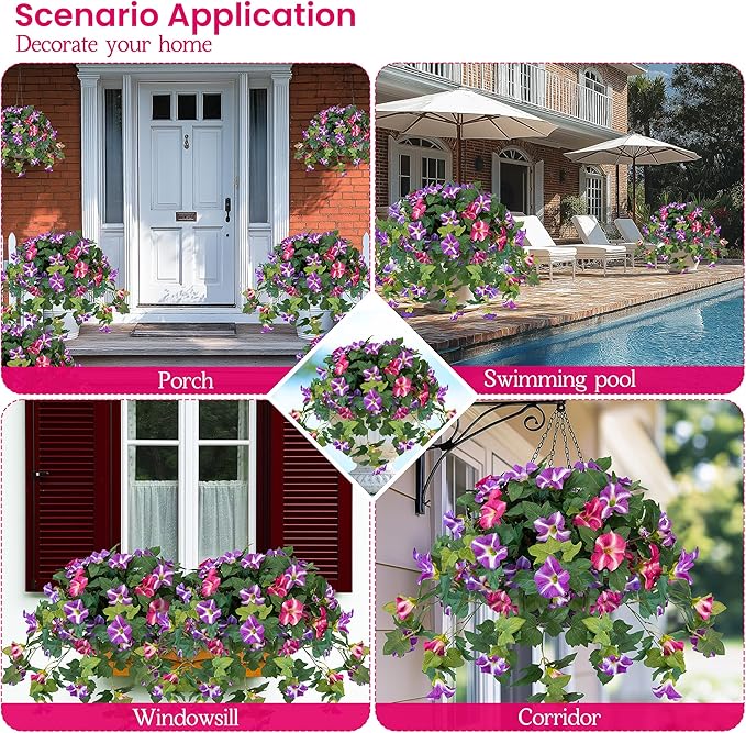 Artificial Flowers for Outdoors, 2PCS Realistic Fake Petunias UV Resistant No Fade Spring Floral, Faux Silk Flowers for Outdoor Planters Garden Yard Patio Porch Home Decor, Red Lotus