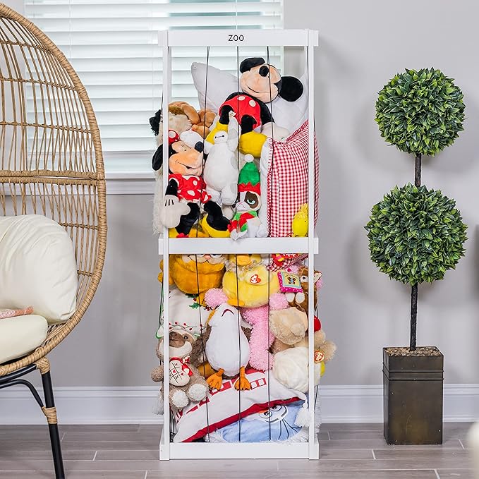 RELODECOR Stuffed Animal Zoo Storage, Wood Zoo Animals Toy Holder, Animal Cage Organizer, Ball Storage, Zoo Cage for Stuffed Animals