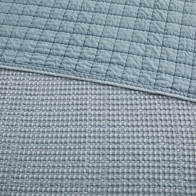 Levtex Home Mills Waffle Queen Bedspread Set (106x106in) with 2 Pillow Shams (26x20in) - Chambray - Cotton Waffle Queen Size Bedspread Set - Lightweight, Soft, Pre-Washed