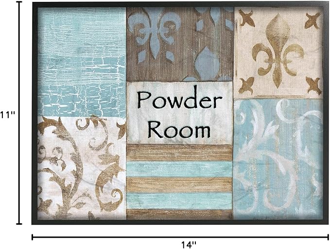Stupell Industries Fleur de Lis Powder Room Blue, Brown and Beige Bathroom Black Framed Wall Art, 11x14, Multi-Color,wrp-930_fr_11x14