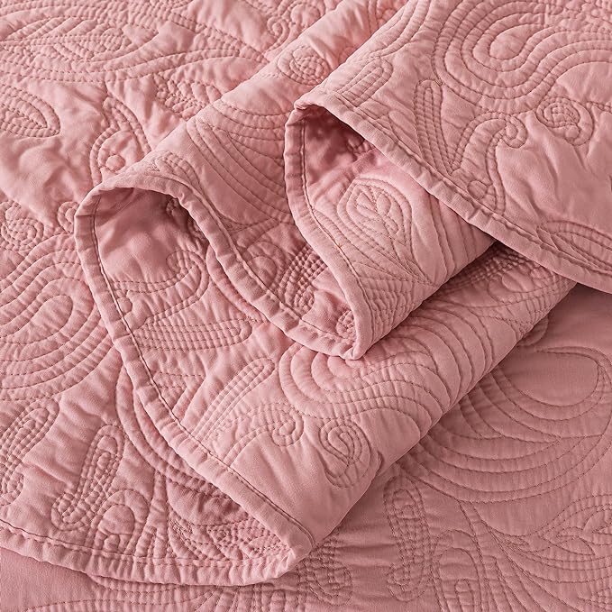HoneiLife Queen Quilt Bedding Set - 3 Pieces Microfiber Quilt Sets Lightweight Bedspreads Reversible Coverlets Rustic Bed Cover Floral Bedding Set All Season Quilts-Pink