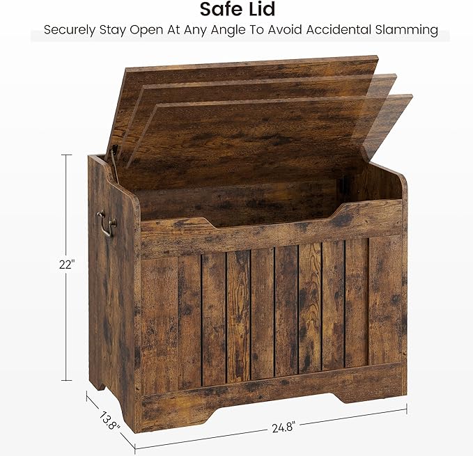 IDEALHOUSE Storage Chest, 24.8" Toy Chest for Boys Girls, Kids Wood Large Toy Box, Storage Bench with Safety Hinge,Storage Trunk for Entryway, Living Room, Bedroom, Playroom, Rustic Brown