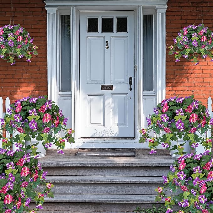 Artificial Flowers for Outdoors, 2PCS Realistic Fake Petunias UV Resistant No Fade Spring Floral, Faux Silk Flowers for Outdoor Planters Garden Yard Patio Porch Home Decor, Red Lotus