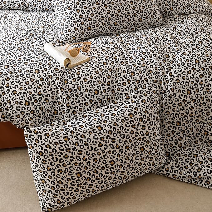 Cottonight Leopard Comforter Set Full Animal Cheetah Print Bedding Set 3 Pieces Leopard Print Comforter Fluffy Soft Bedding Set Kids Teens Full Comforter with 2 Pillowcases