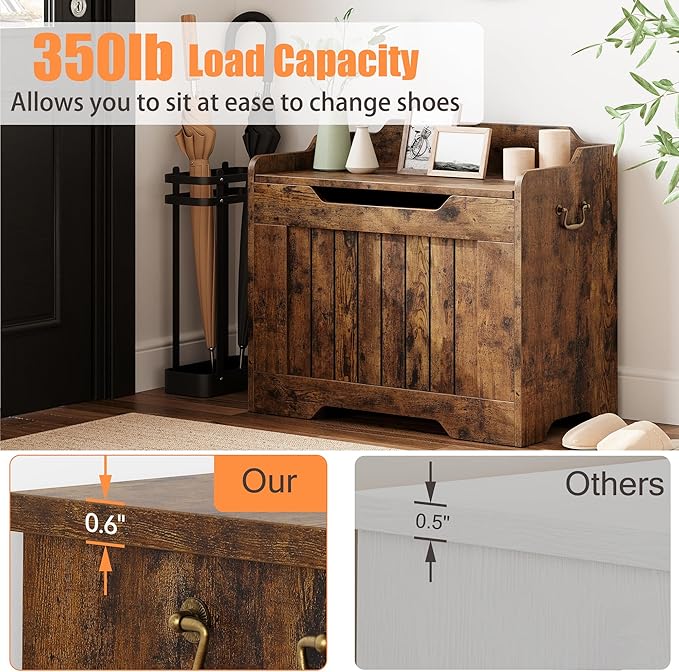 IDEALHOUSE Storage Chest, 24.8" Toy Chest for Boys Girls, Kids Wood Large Toy Box, Storage Bench with Safety Hinge,Storage Trunk for Entryway, Living Room, Bedroom, Playroom, Rustic Brown