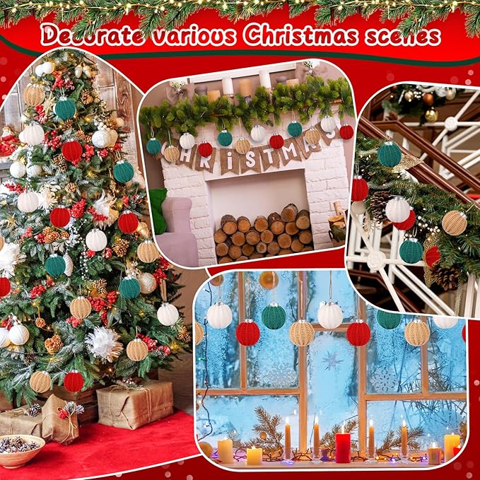 12 Pcs Handcrafted Christmas Crochet Ball Ornaments Christmas Knitted Ornaments Neutral Decoration for Xmas Tree Festival Wreath Garland Decor