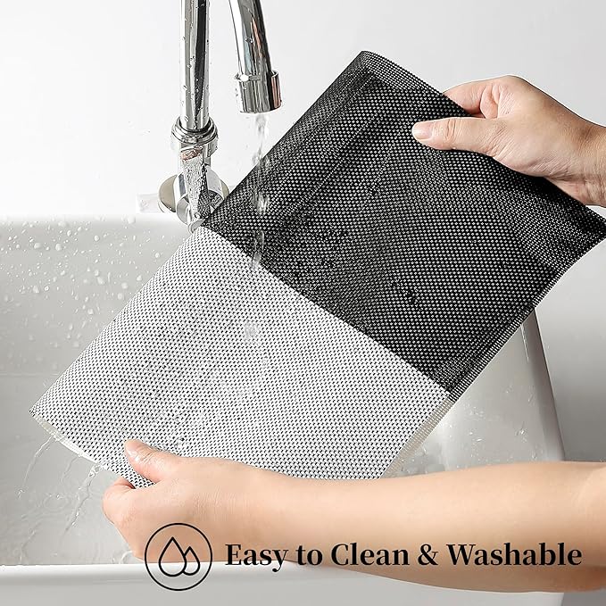 Leetaltree Gray with White Grid Pattern Placemats Set of 6 - Heat Resistant Non-Slip Place mats for Dining Table, Washable Durable PVC Vinyl Woven Table Mats(Grey Grid, 6)