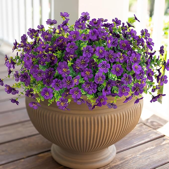 Artificial Fake Plants Flowers for Outdoor Decoration, 12 Bundles Faux Silk Daisy Look Real UV Resistant for Outside Home Porch Patio Planter Decor