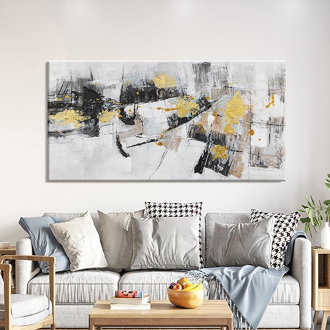 Abstract Wall Art Decor Home Decor Wall Art Prints Wall Canvas Decorations Black Gold Modern Large Artwork Pictures for Living Room Wall Bedroom Kitchen Office Decor 30"×60"