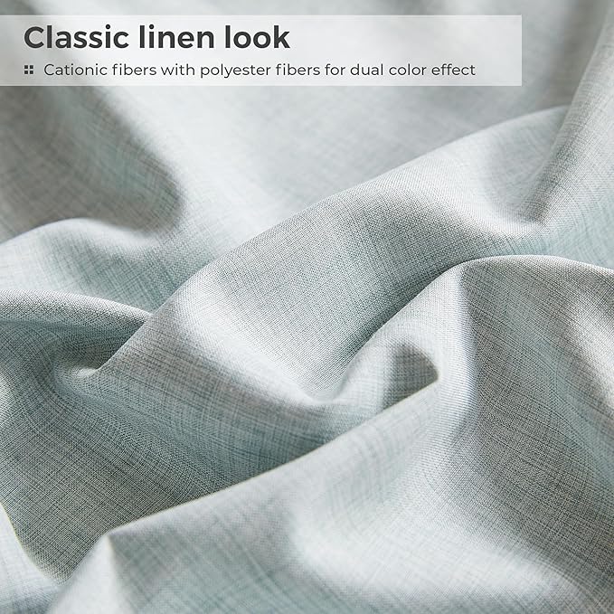Full Sheets Blue, Ultral Soft Cationic Linen Look Sheets, Luxury Cooling Cozy Bed Sheet Set with Non-Slip Fitted Sheet