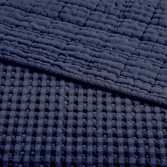 Levtex Home Mills Waffle King Bedspread Set (120x104in) with 2 Pillow Shams (36x20in) - Navy - Cotton King Size Bedspread Set - Soft, Pre-Washed