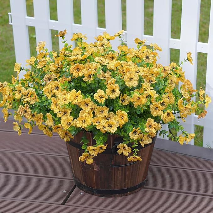 Artificial Fake Fall Yellow Mums Flowers Plants for Outdoor Outside, 12 Bundles Autumn Faux Silk Daisy UV Resistant Realistic for Porch Patio Home Window Box Yard Garden Planter
