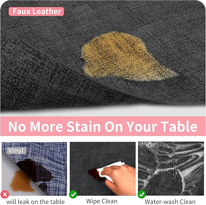 Maxpearl Faux Leather Placemats Set of 6 - Waterproof - Wipe Clean - Heat Resistant - Anti Slip Dining Table Place Mats, Suitable for Indoor & Outdoor Use, 17’’×12’’, Black