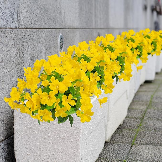 Fake Plants Artificial Flower Outdoor Plastic Flowers for Outdoors 15.7"Artificial Azalea Flowers Fake Flowers Artificial Plants Outdoor Flower Artificial For Decor Silk Flowers ((Yellow)4pcs