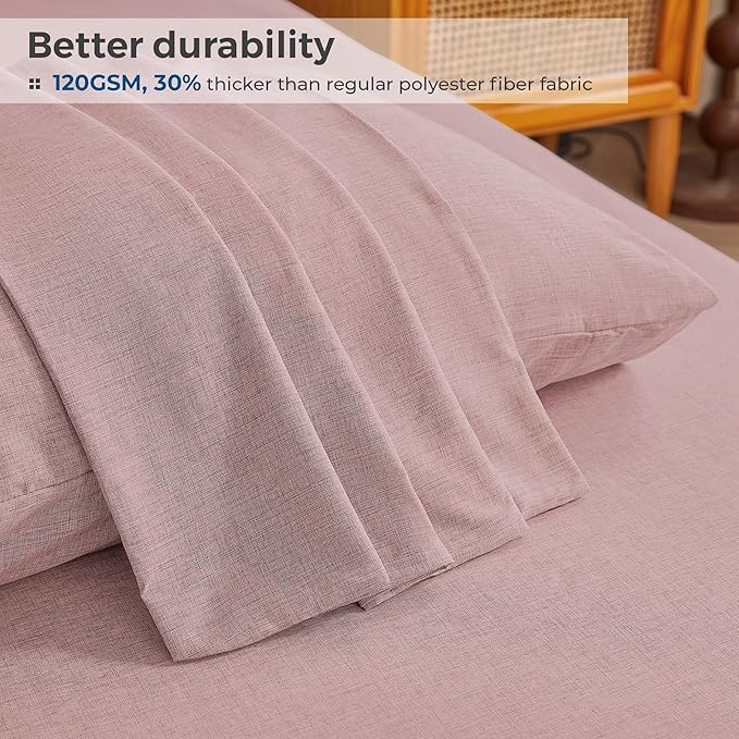 Full Sheets Wine Red, Ultral Soft Cationic Linen Look Sheets, Luxury Cooling Cozy Bed Sheet Set with Non-Slip Fitted Sheet